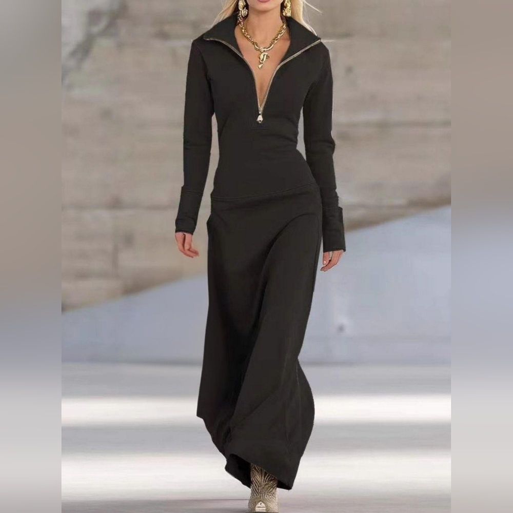 Black Zip Up Maxi Dress - Picture 2 of 7